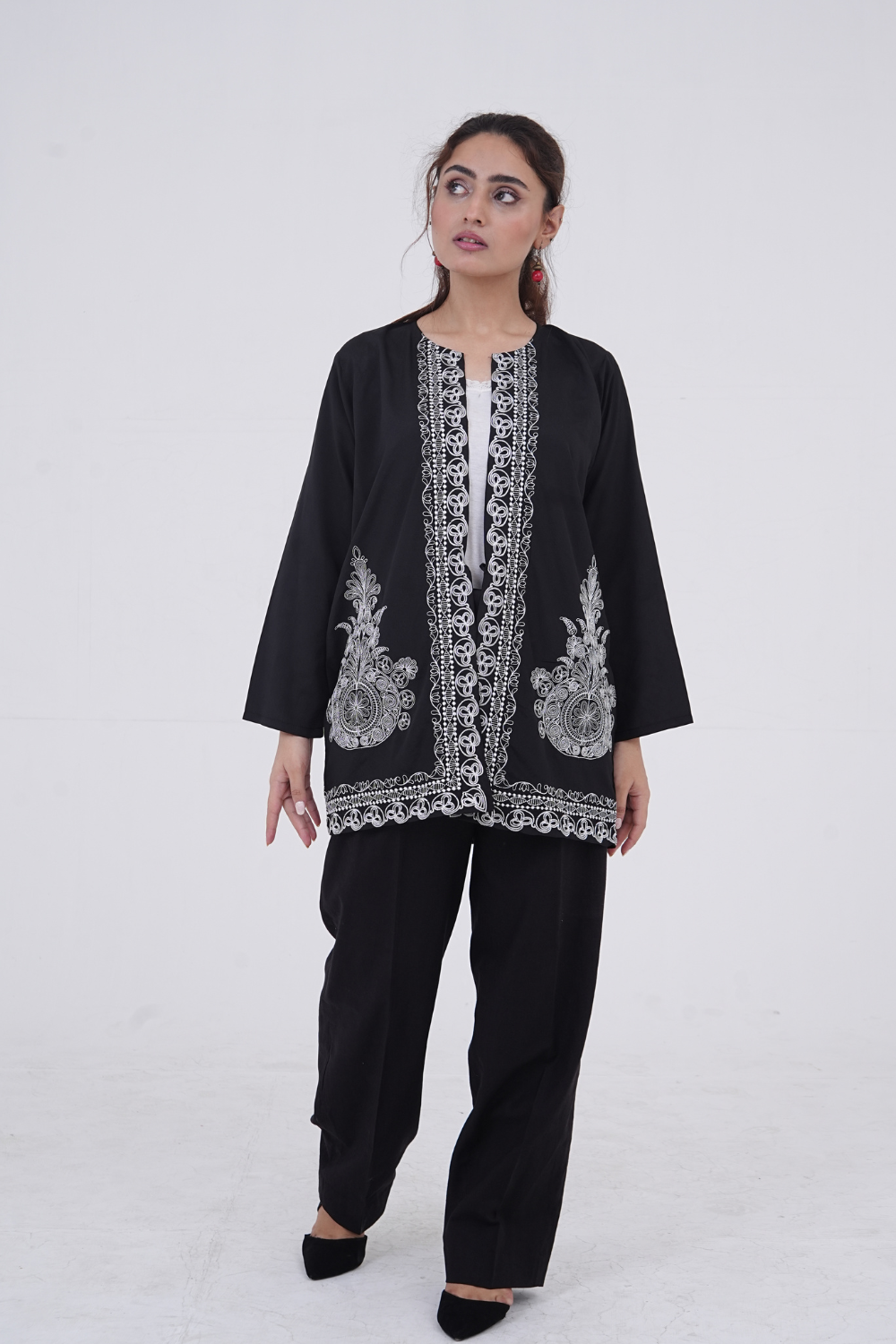 Midnight Noir Embroidered Georgette Set