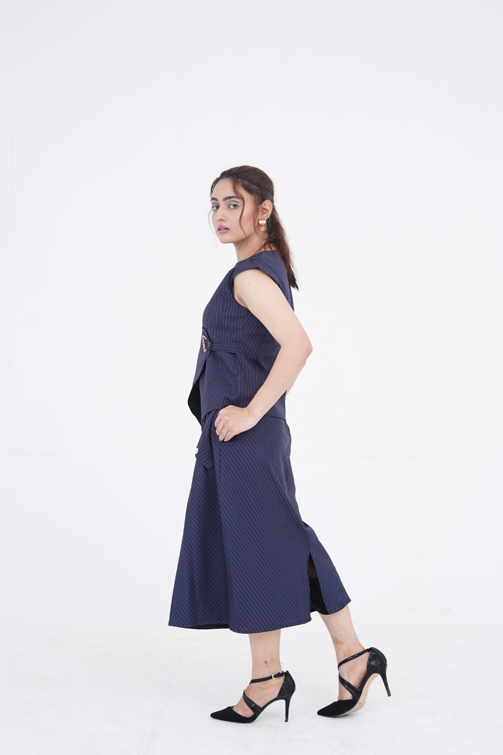 Navy Structured Buckle Dress