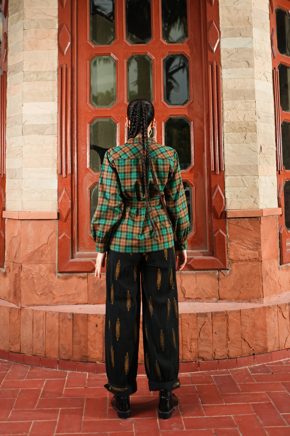 Check Wrap Belt Shirt