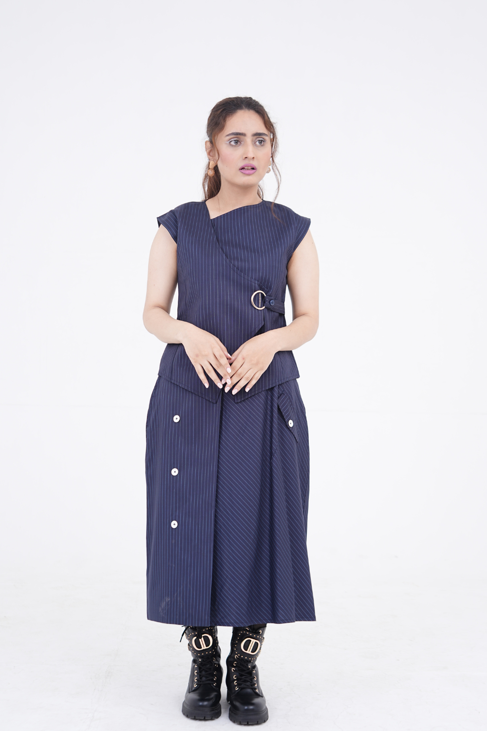 Navy Structured Buckle Dress