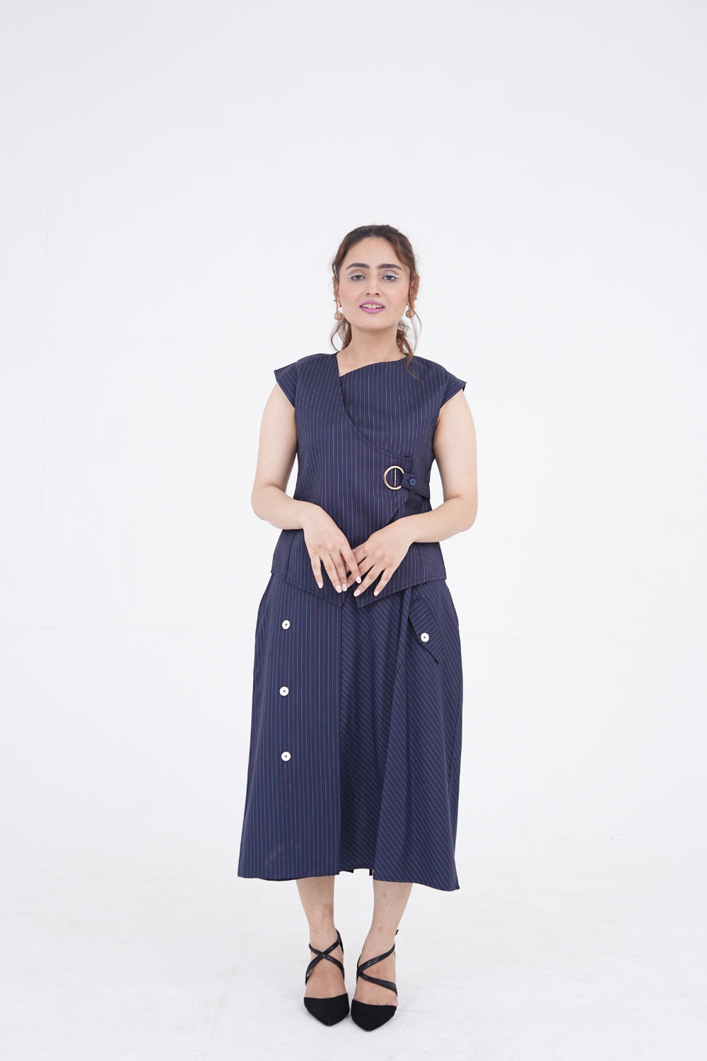 Navy Structured Buckle Dress