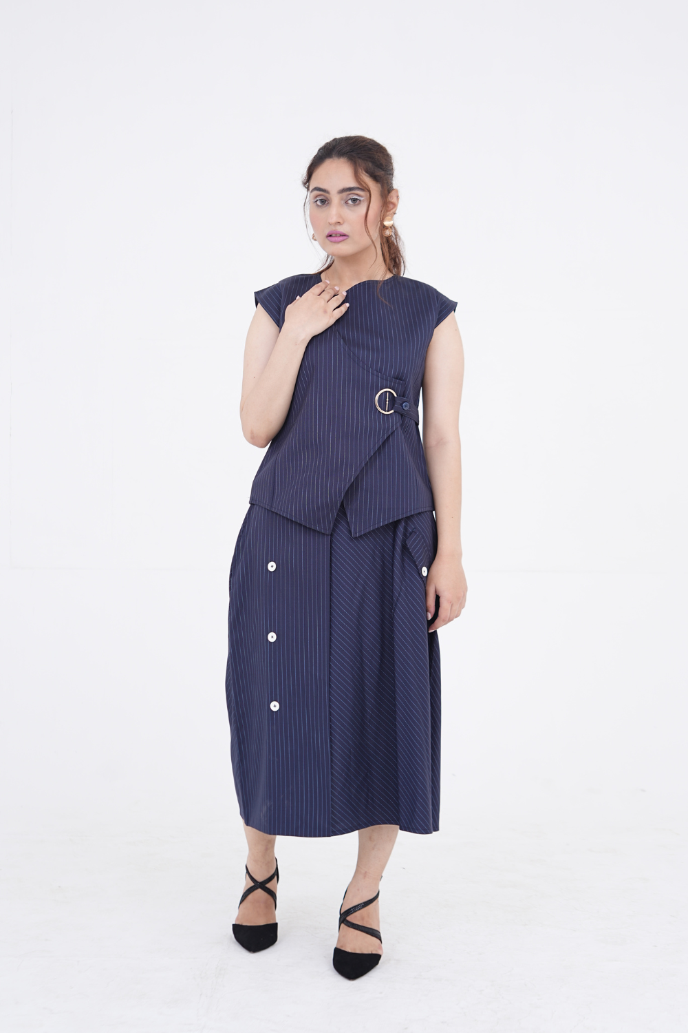 Navy Structured Buckle Dress