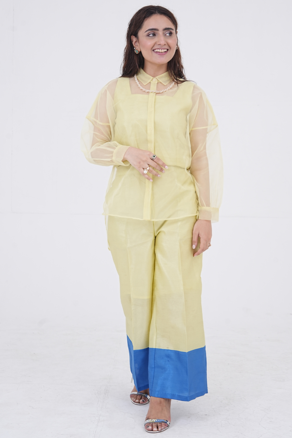 Lavida – Light Yellow & Royal Blue 3-Piece Co-Ord
