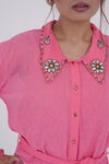 Peach Crinkle Chiffon with Artisan Adda Work"