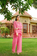 Peach Crinkle Chiffon with Artisan Adda Work"