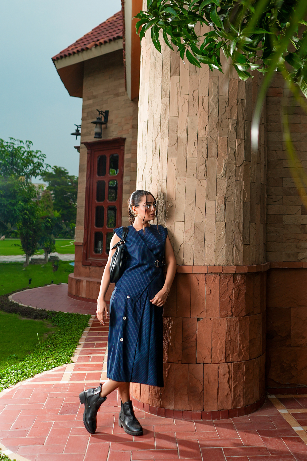 Navy Structured Buckle Dress